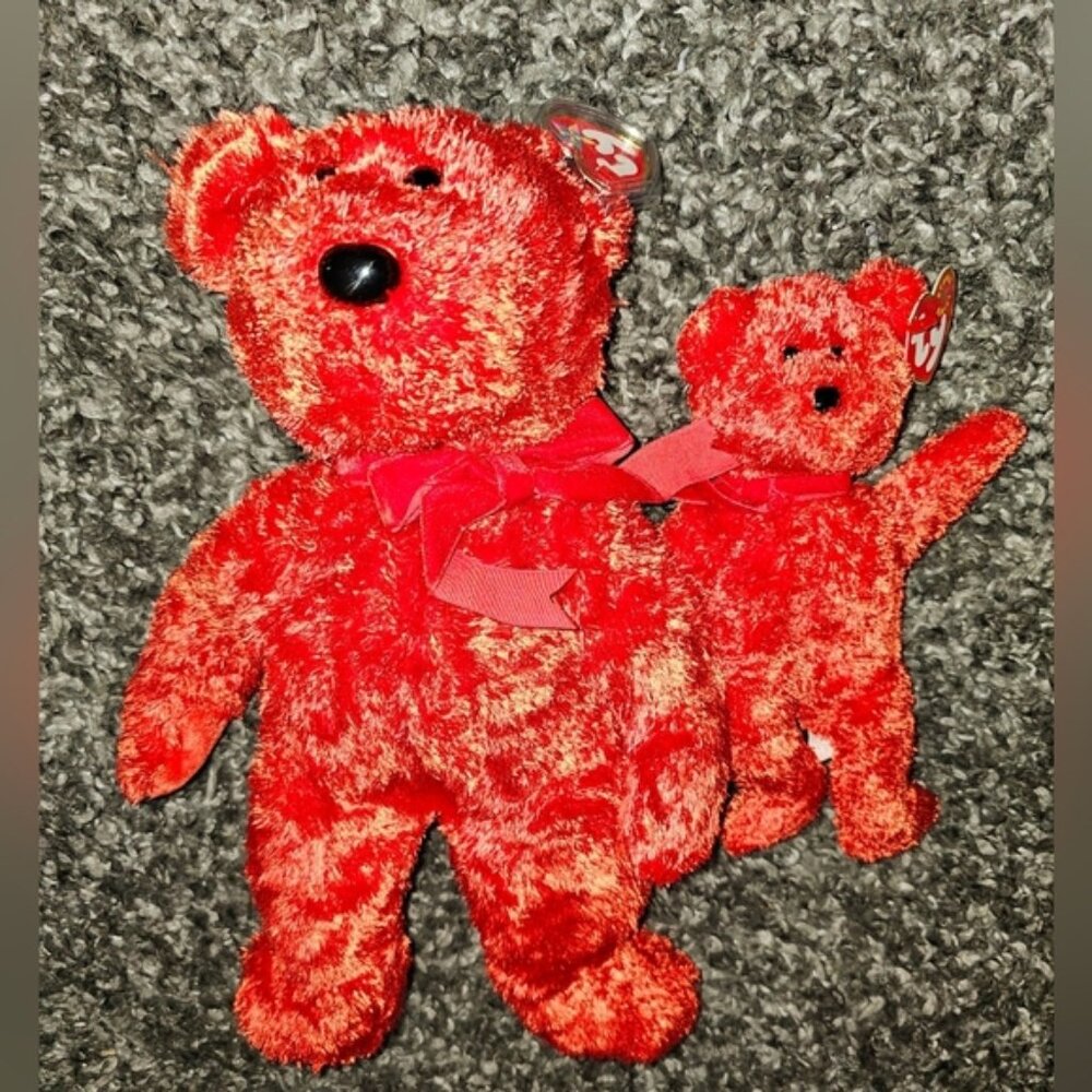 inchSizzleinch Red Teddy Bear Beanie Baby and Beanie Buddy - 2 Lot